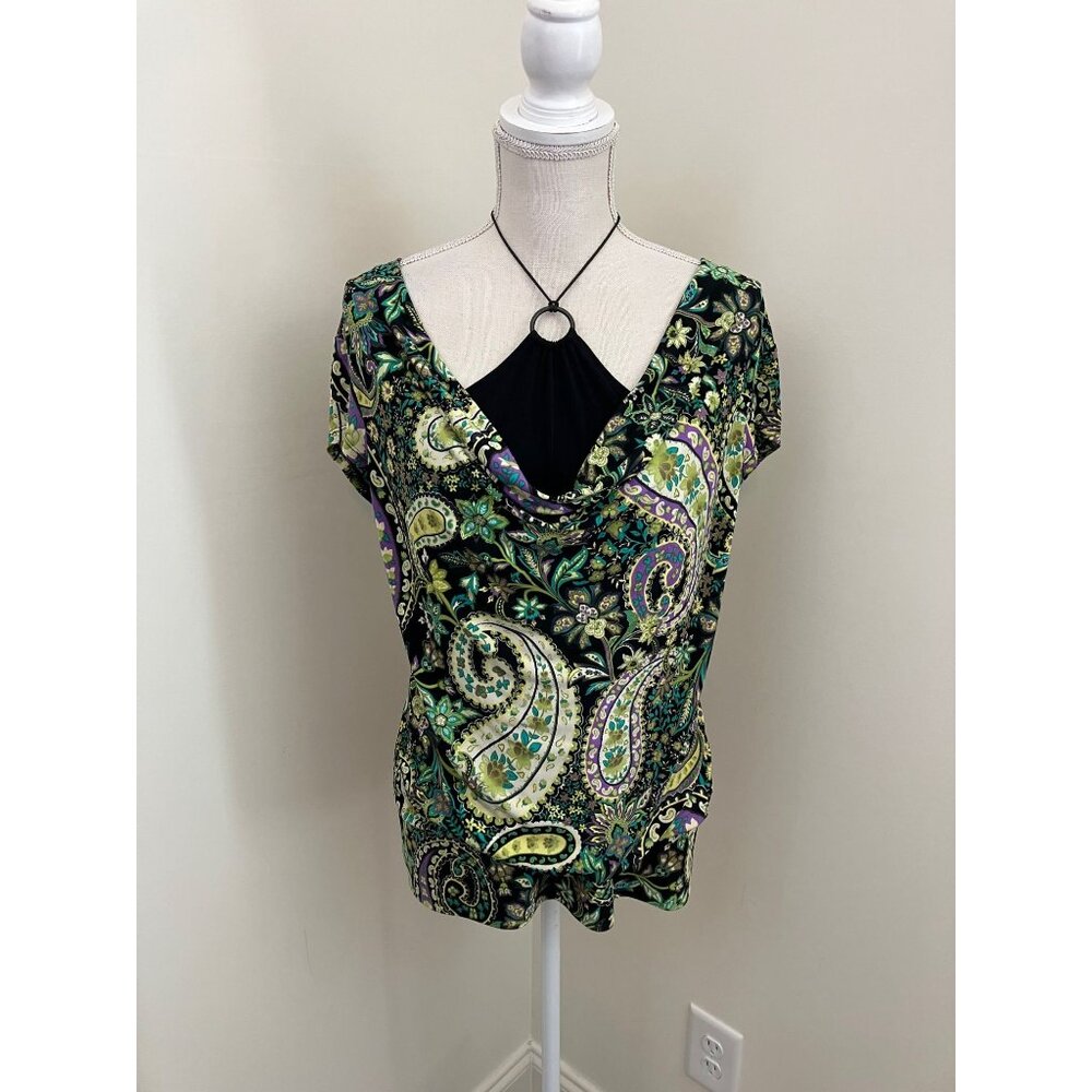 Apt. 9 Green Paisley Short Sleeve Cowl Neck Halter Liner Size Medium